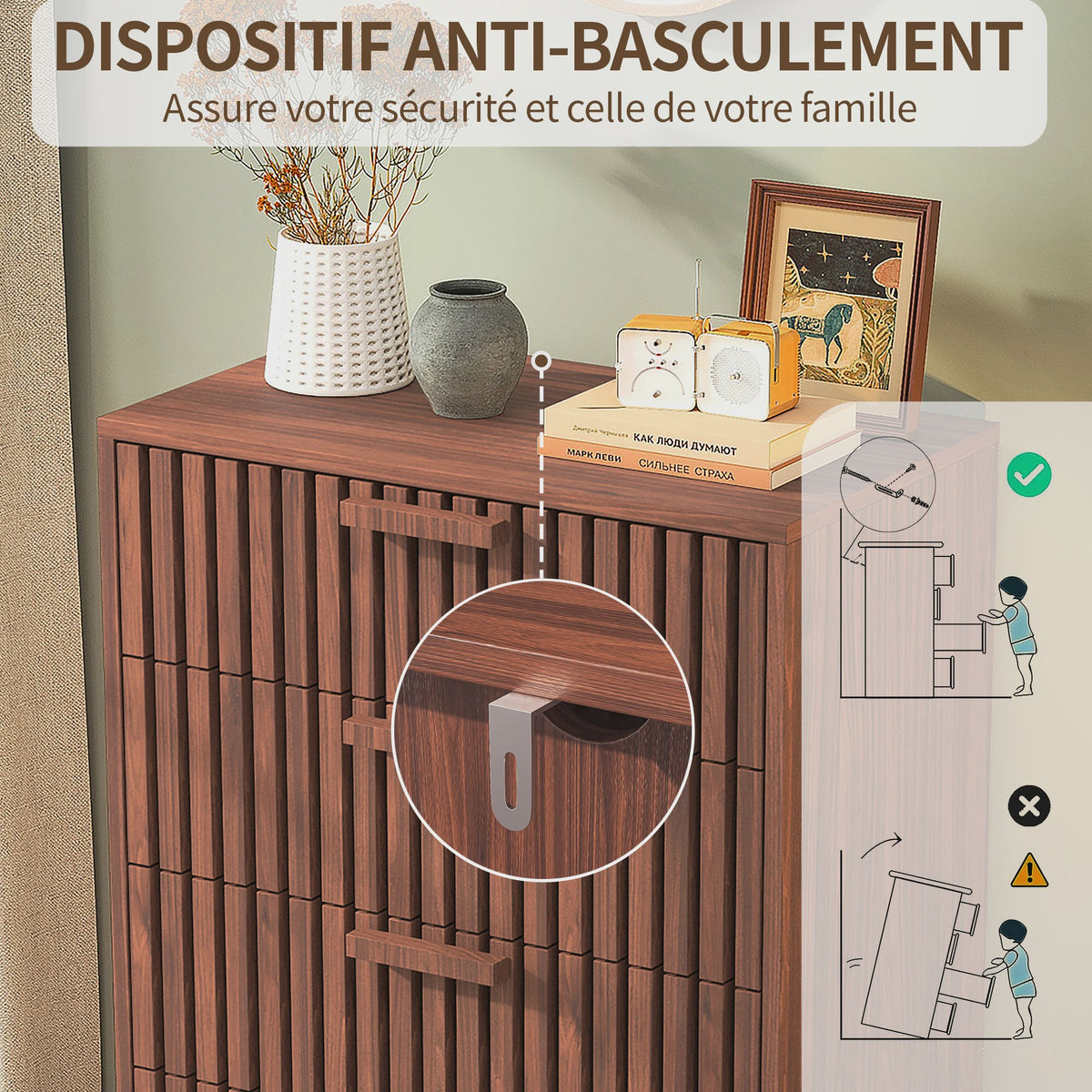Ladekast met Rotan Front - Massief Hout - Mid-Century Modern Design