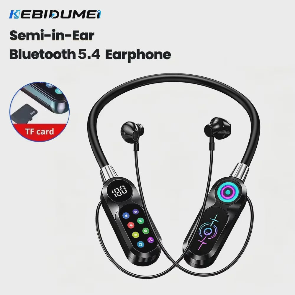 KEBIDUMEI Bluetooth 5.4 Nekband Oordopjes met Kleurenscherm, ENC Noise Reduction & TF Kaart