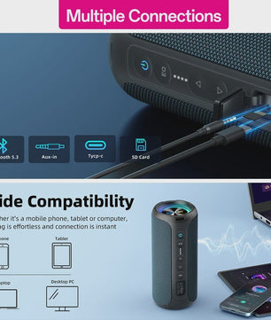 Ortizan X8 Pro Bluetooth Speaker: 40W Krachtig Geluid, IPX7 Waterdicht, RGB Licht & TWS