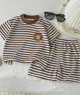 Zomer Set Kinderkleding: Gestreept T-shirt met Korte Mouwen en Short