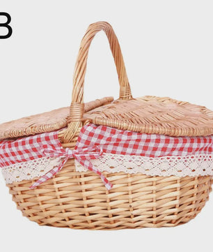 Handgemaakte Riet Picknickmand met Deksel en Handvat - Willow Woven Opbergmand