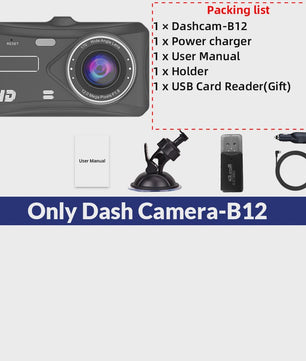 E-ACE Full HD 1080P Dash Cam met 4-inch Touch IPS Scherm, Dubbele Camera Voor & Achter, Nachtzicht en Parkeerfunctie