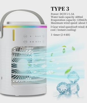 Draagbare Mini Air Cooler met Verneveling en LED Nachtlampje