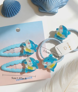 Schattige Haarklemmen & Elastiekjes Set met Haai & Visjes - 4 Delig