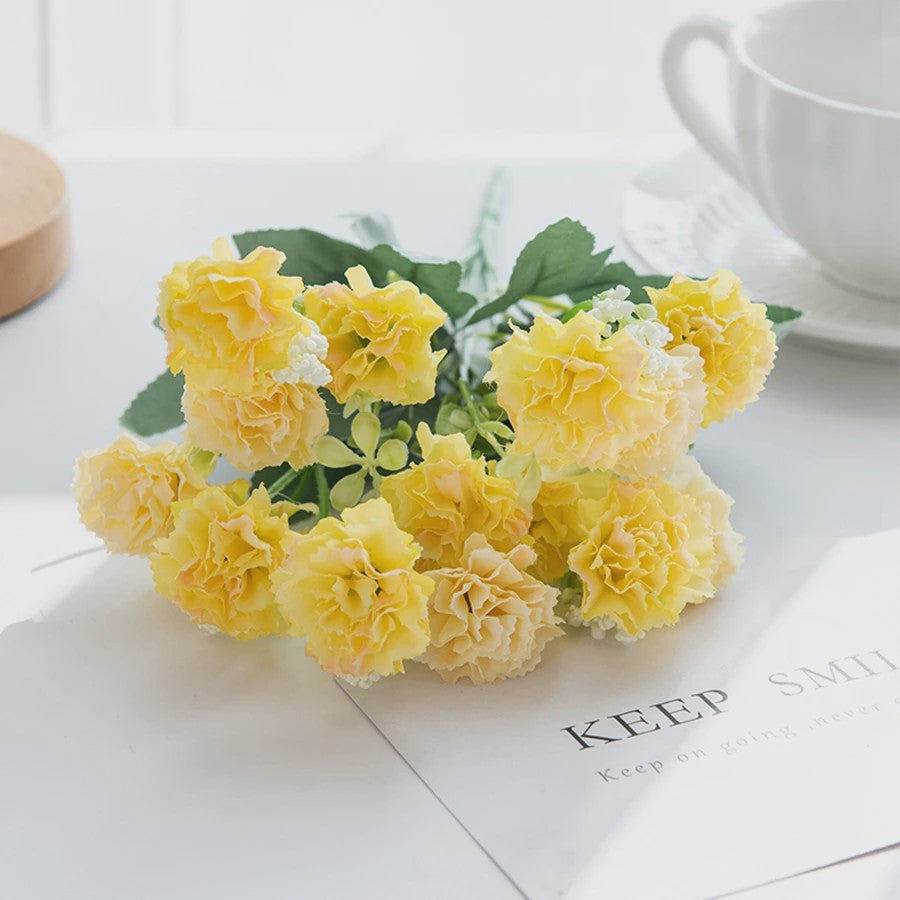 Kunstbloemen - 5 Takken Kleine Anjers (15 Bloemhoofden) - Decoratie voor Bruiloft, Kerst, Vaas