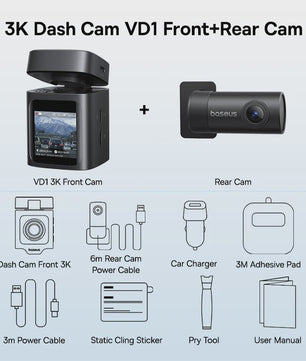 Baseus VD1 Dashcam: 3K Ultra HD, Dubbele Camera, GPS, Nachtzicht & App Bediening
