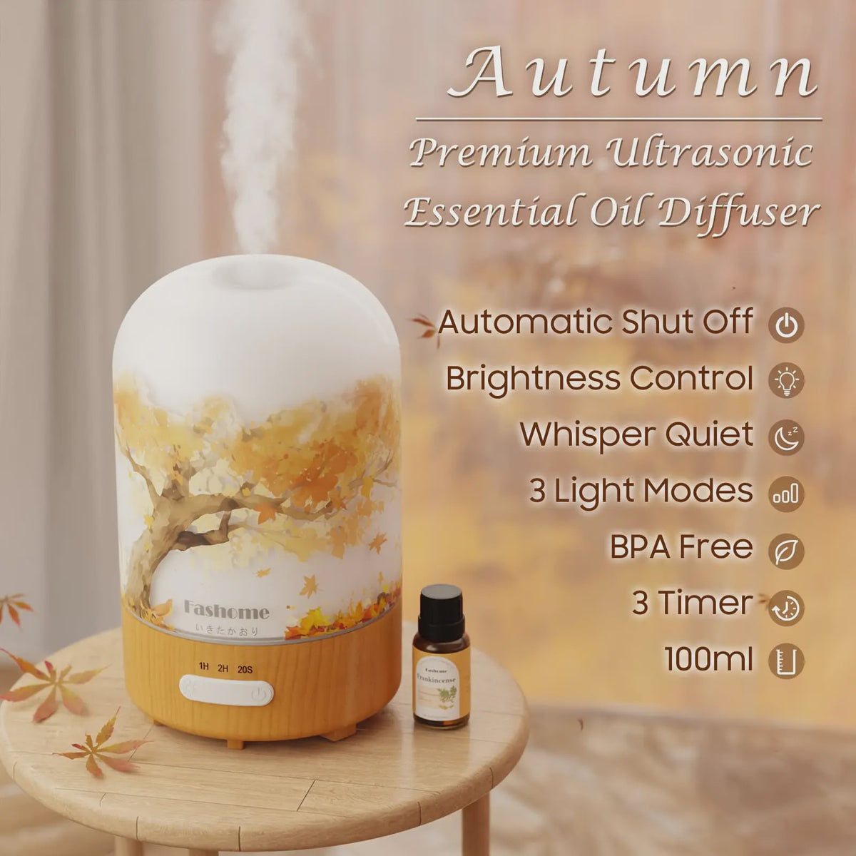 Luxe Glazen Aroma Diffuser met Nachtlampje - 100ml Ultrasone Luchtbevochtiger