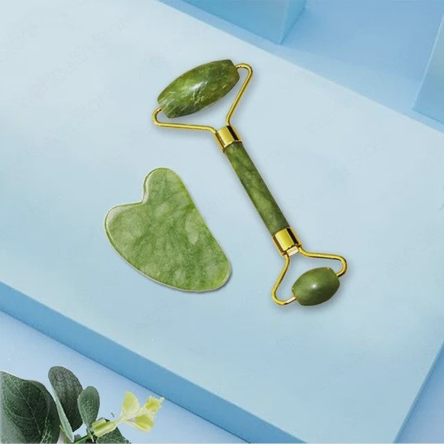 Gua Sha Jade Roller & Schraper Set - Gezichts- en Lichaamsmassage voor Huidverbetering