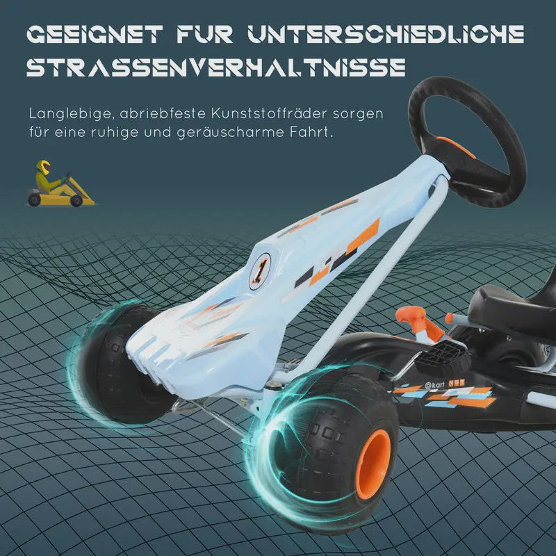 Traptractor Go-Kart Lichtblauw met Handrem en Verstelbare Zitting - Vanaf 3 Jaar