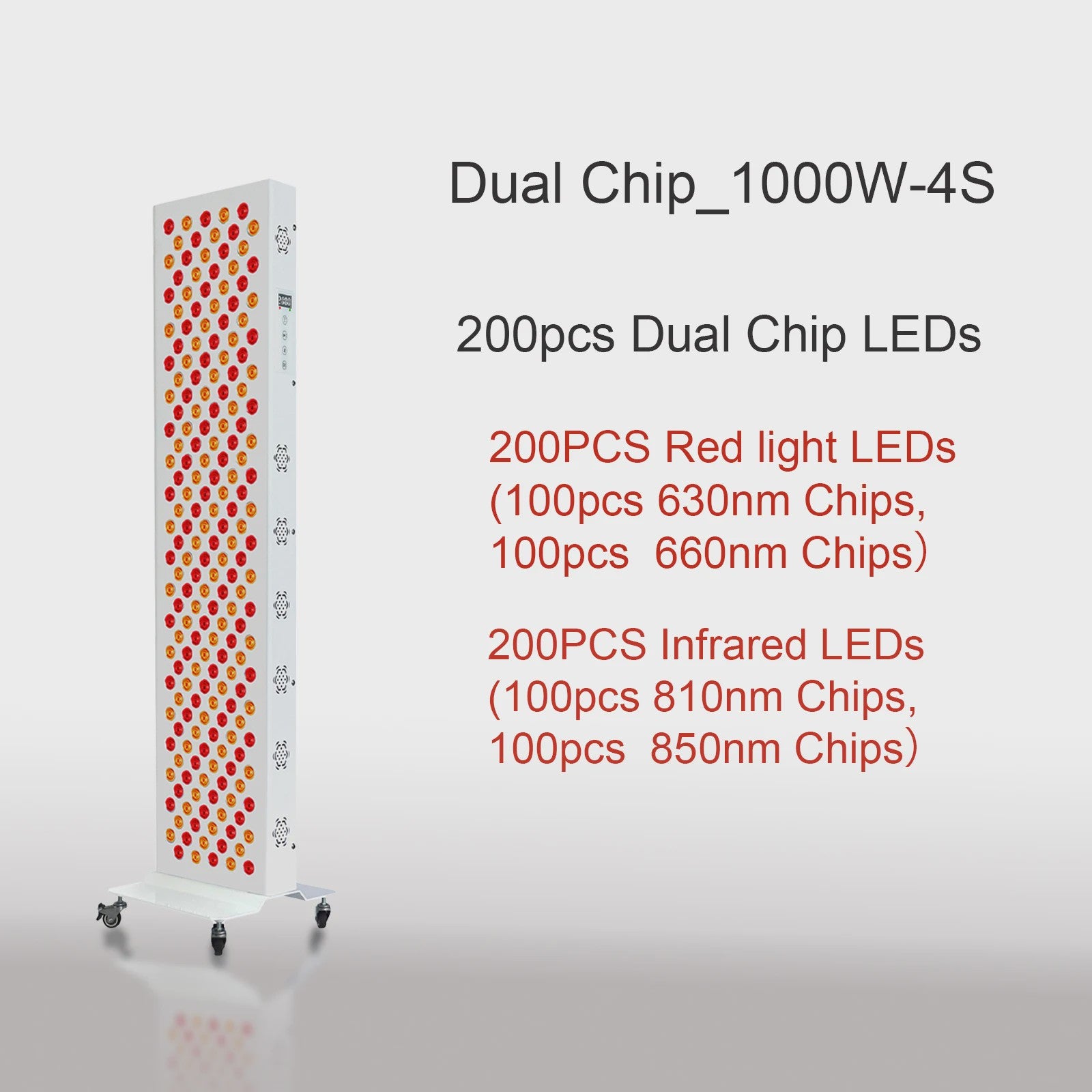 Dual Chip Roodlichttherapie Paneel LED - Gezicht & Lichaam - 630nm/660nm Rood & 810nm/850nm NIR