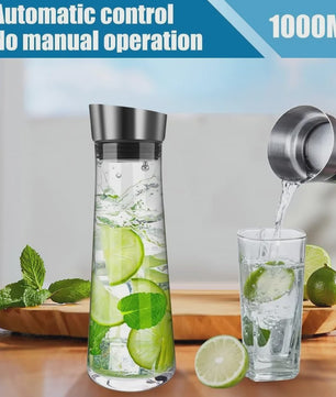 Stijlvolle Glazen Waterkan met Deksel - 1 Liter - Perfect voor Water, Sap, IJsthee & Limonade