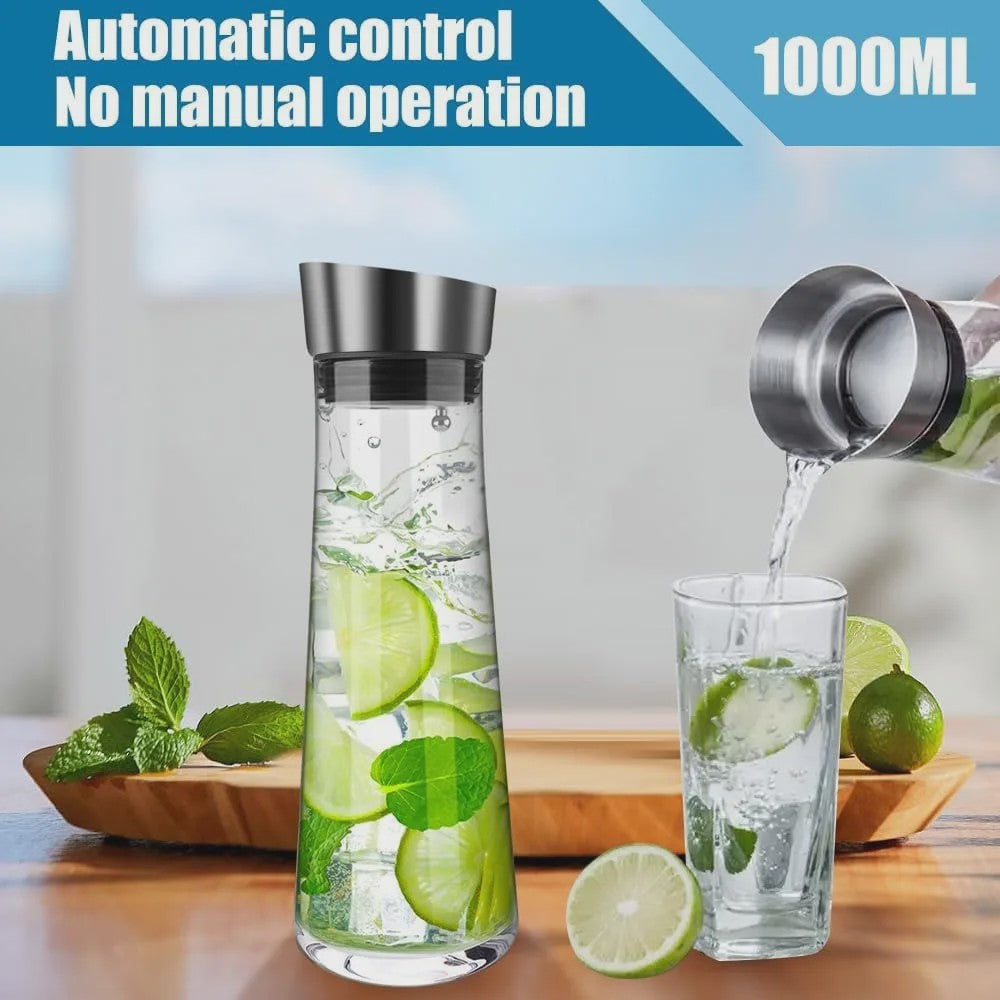 Stijlvolle Glazen Waterkan met Deksel - 1 Liter - Perfect voor Water, Sap, IJsthee & Limonade