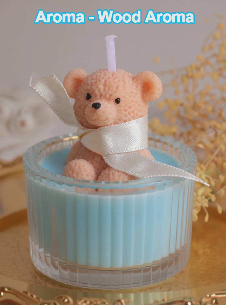 Luxe Geurkaars Teddybeer in Glazen Pot met Lint - Pastel Cadeau voor Vrouwen, Bruiloft & Feestdagen