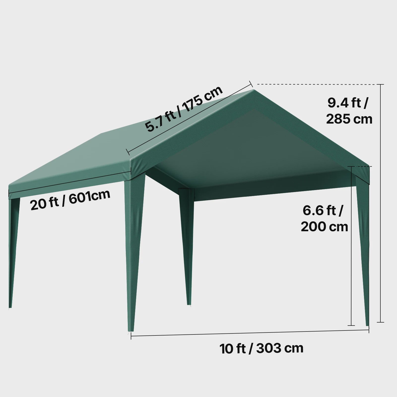 12x20 FT Carport Vervangingsdak - Waterdicht & UV-bestendig Garage Tentzeil met Zijwanden