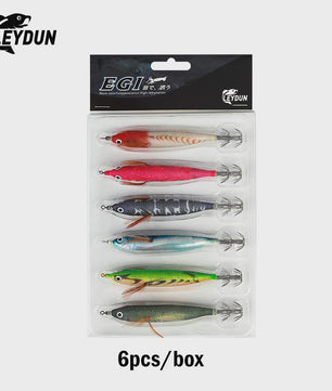Leydun EGI Vis Lures Set - 6 Stuks 110mm - Luminous & UV Coating - Voor Zeebaars, Inktvis & Octopus