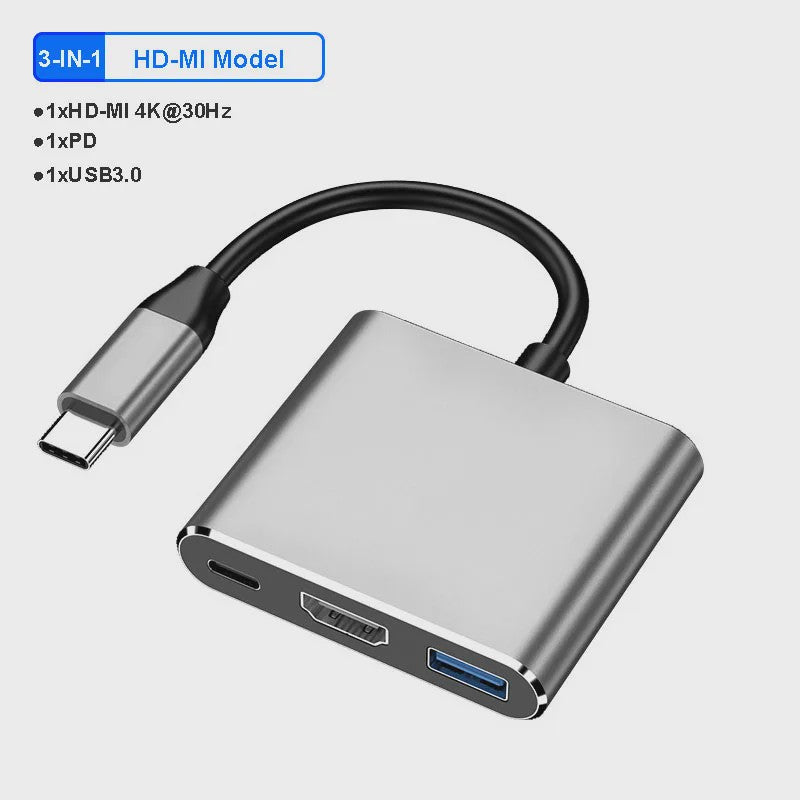 4-in-1 USB-C Hub Docking Station met 4K@60Hz HDMI, PD 100W en USB 3.0