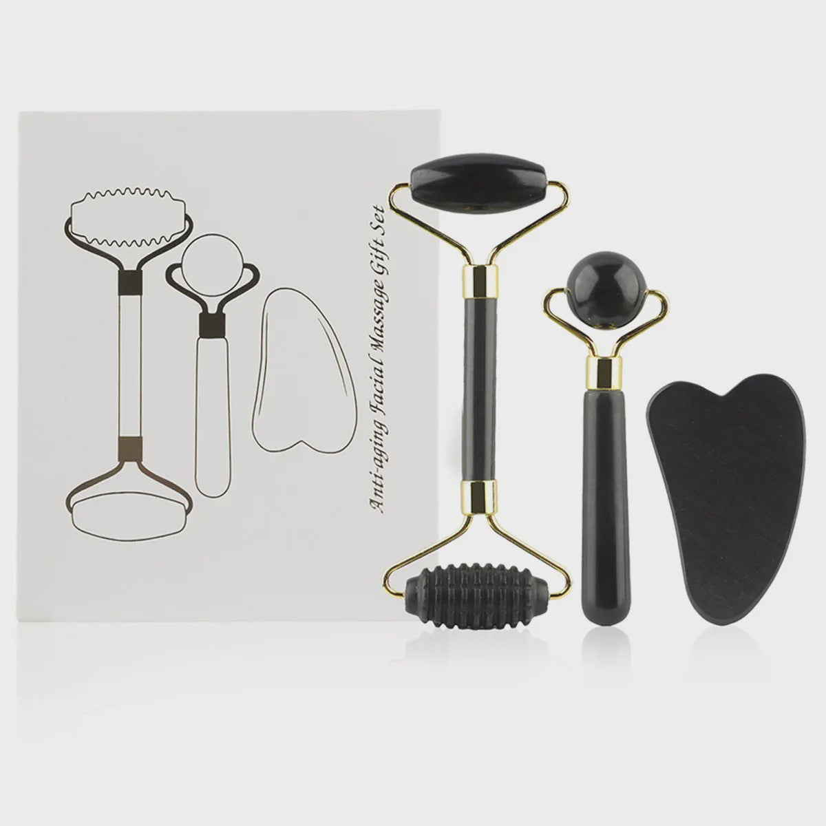 3-in-1 Gezichtsroller & Gua Sha Set - Jade Roller, Oogroller & Gezichtsmassage Tools