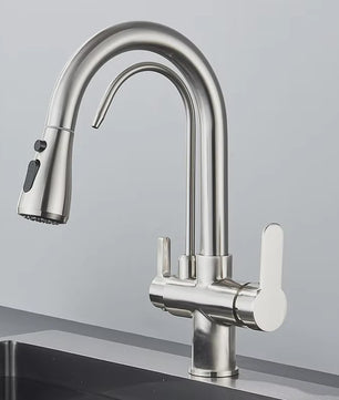 Mat Zwarte Keukenmengkraan met Uittrekbare Sproeikop & Waterfilter Functie - 360° Draaibaar