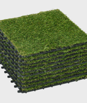 10x Kunstgras Tegels 30x30 cm - 25 mm Grashoogte - Groen
