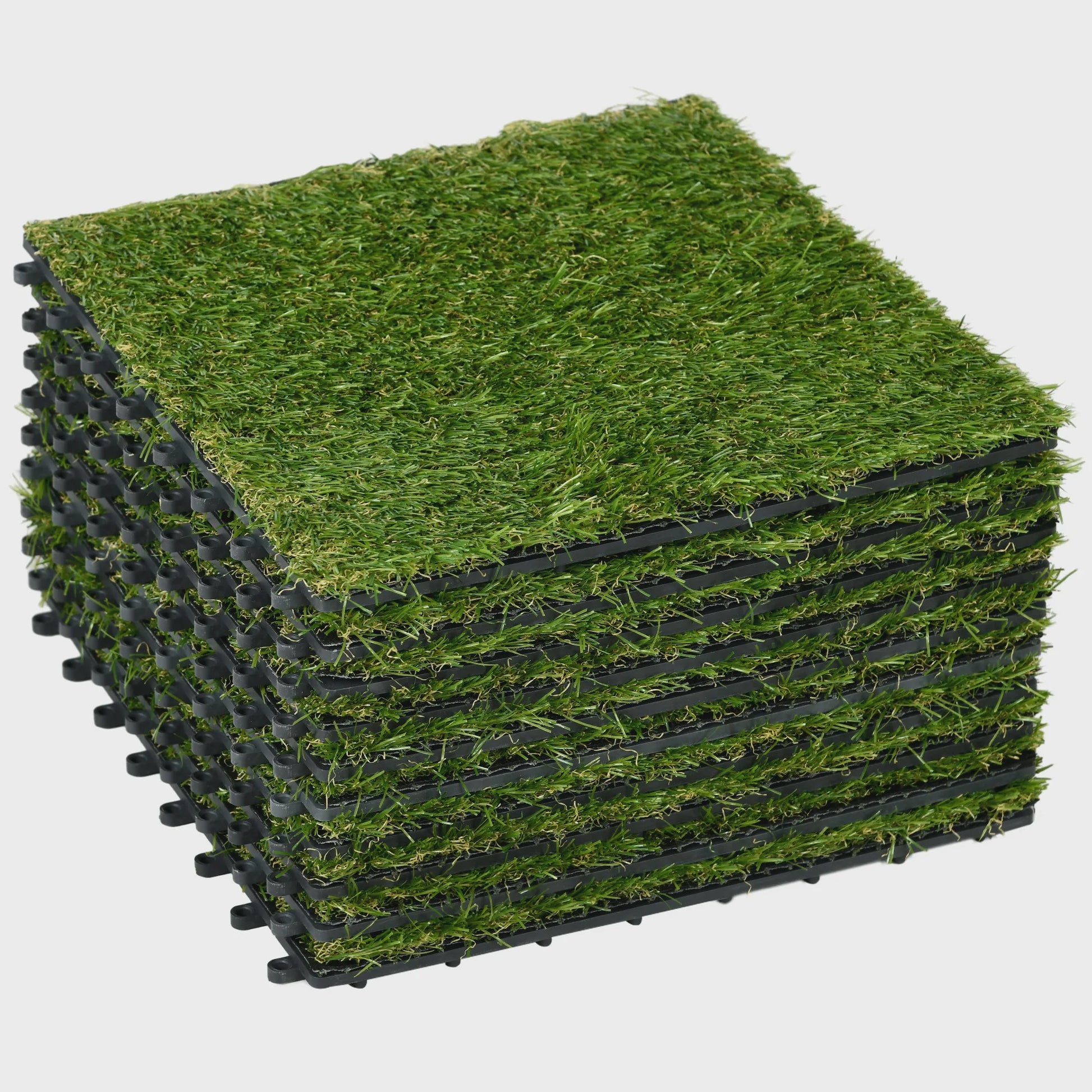 10x Kunstgras Tegels 30x30 cm - 25 mm Grashoogte - Groen