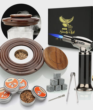 Cocktail Smoker Kit: Rook Aroma met Brandertje, Houtchips & Whiskey Stenen