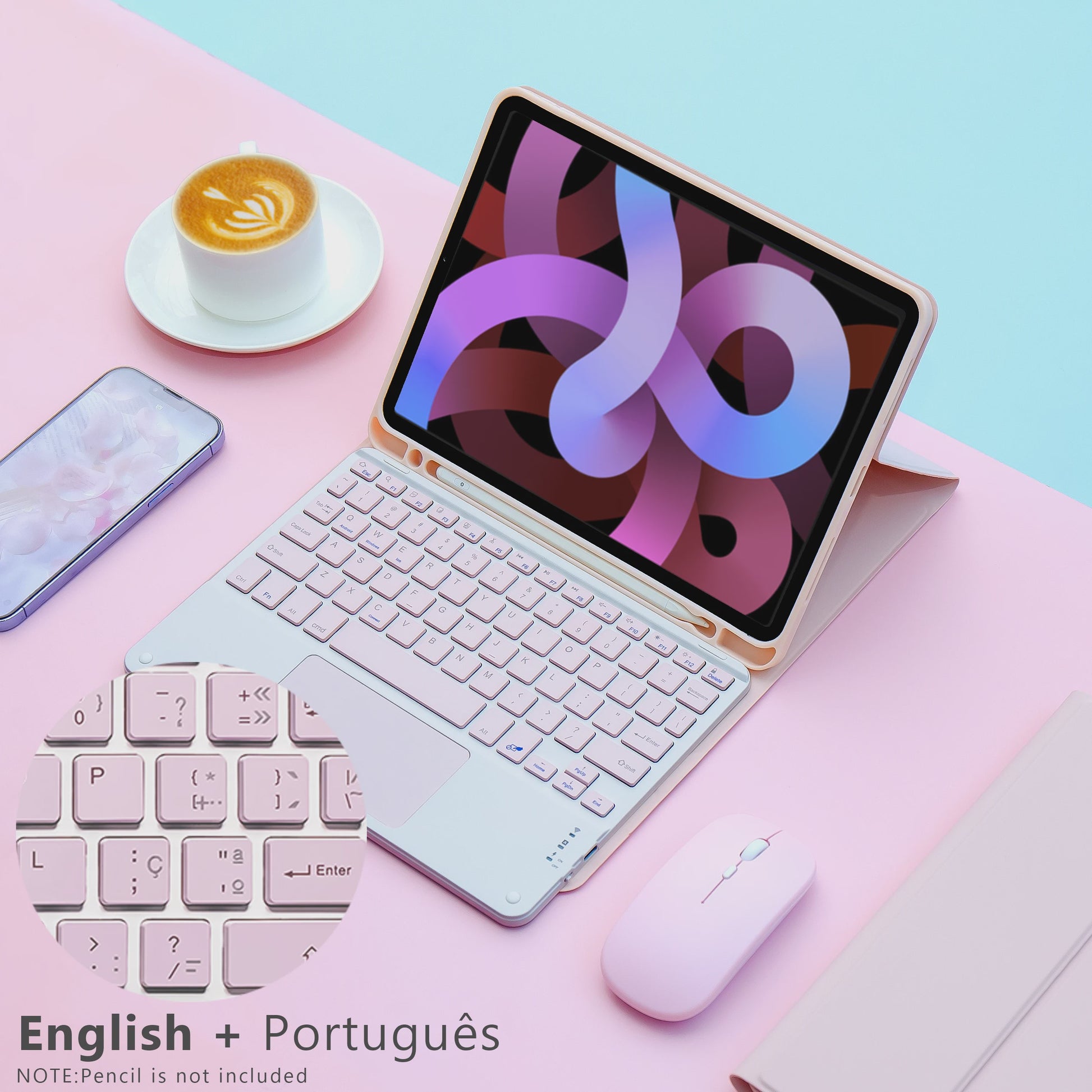 iPad Hoes met Draadloos Toetsenbord en Muis - Compatibel met 10.2, Pro 11, Air 5/4, M3/M4