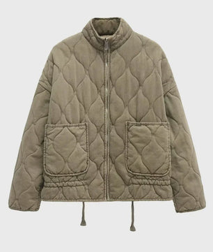 Gewatteerde Dames Jas met Hoge Kraag en Grote Zakken - Vintage Stijl