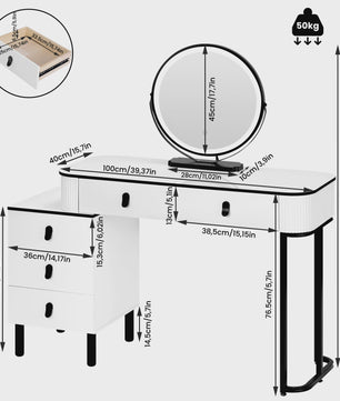 Moderne Kaptafel met LED Verlichting, Verstelbare Spiegel en Ruime Opbergruimte