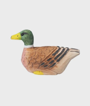 Grappig Houten Eend Beeldje met Zwaaiende Voetjes - Handgemaakte Decoratie