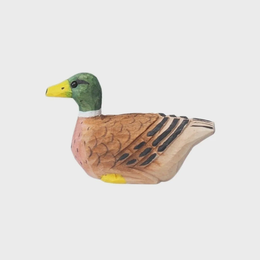 Grappig Houten Eend Beeldje met Zwaaiende Voetjes - Handgemaakte Decoratie