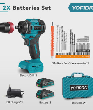 YOFIDRA 21V Brushless Accuboormachine - 10mm Klopboorfunctie, 24 Versnellingen