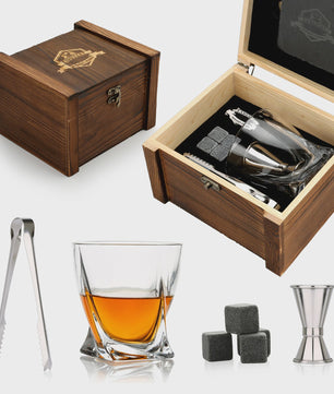 Luxe Whiskey Set met Glazen en Granieten Stenen - Houten Cadeaubox