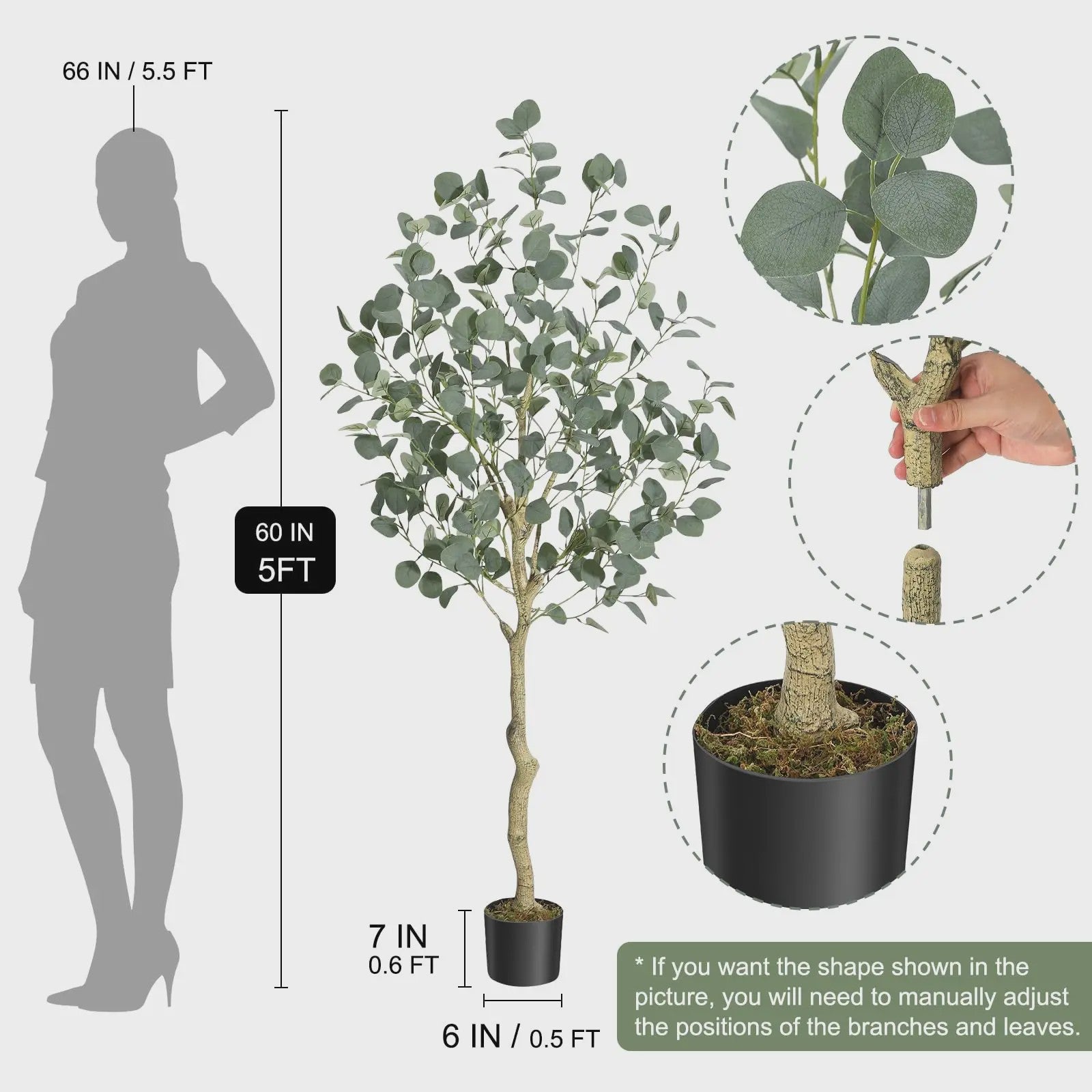Kunstplant Eucalyptus Boom - 120/150/180 cm Hoog - Realistische Decoratie voor Binnen & Buiten