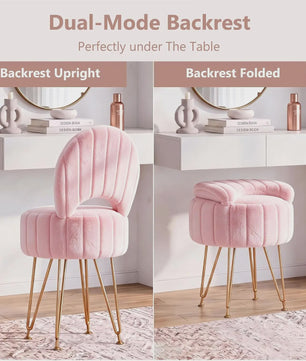 Luxe Fauteuil met Opbergruimte en Pluche Bekleding - Kaptafel Stoel