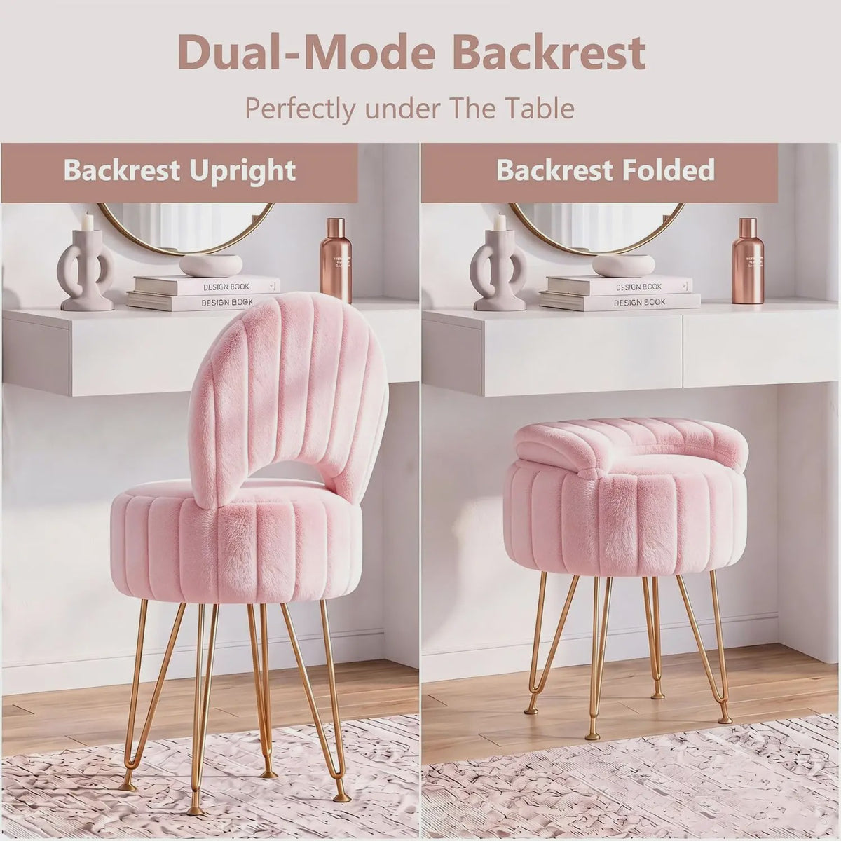 Luxe Fauteuil met Opbergruimte en Pluche Bekleding - Kaptafel Stoel