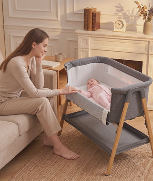 2-in-1 Baby Co-sleeper met Nachtlade en Ademend Mesh - Donkergrijs