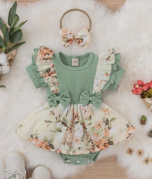 Zomerse Baby Jurk Romper met Strikjes en Bloemenprint - Katoen