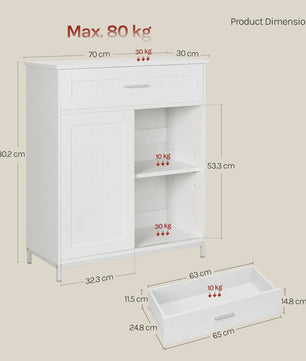 Wit Keuken Sideboard met Schuifdeur, Lades en Verstelbare Planken - Multifunctioneel Meubelstuk