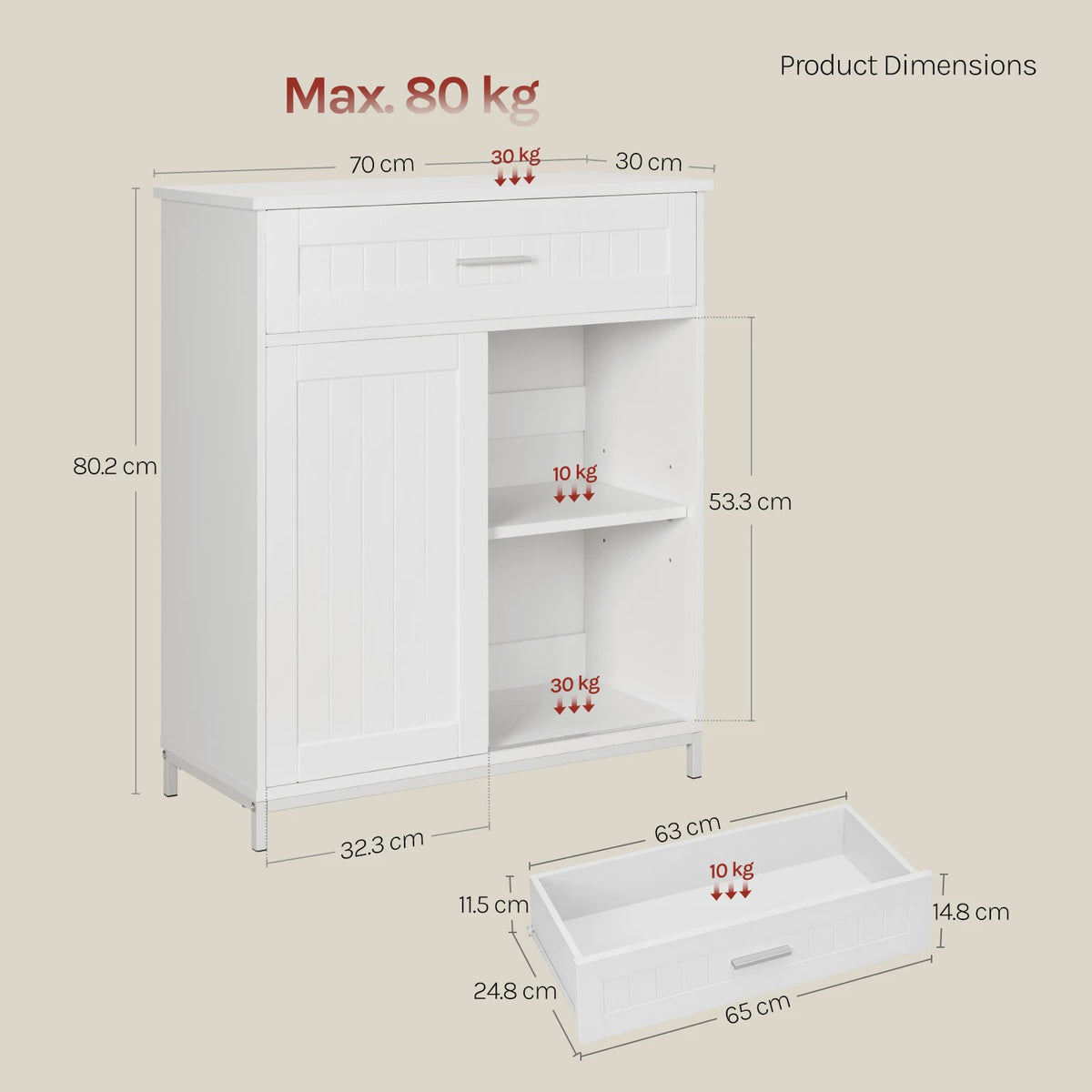 Wit Keuken Sideboard met Schuifdeur, Lades en Verstelbare Planken - Multifunctioneel Meubelstuk