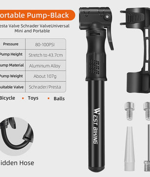 WEST BIKING Mini Fietspomp Aluminium Draagbaar - Schrader & Presta Klep