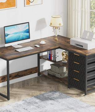 L-vormig Bureau met Opbergruimte en Planken - 150 cm Hoekbureau
