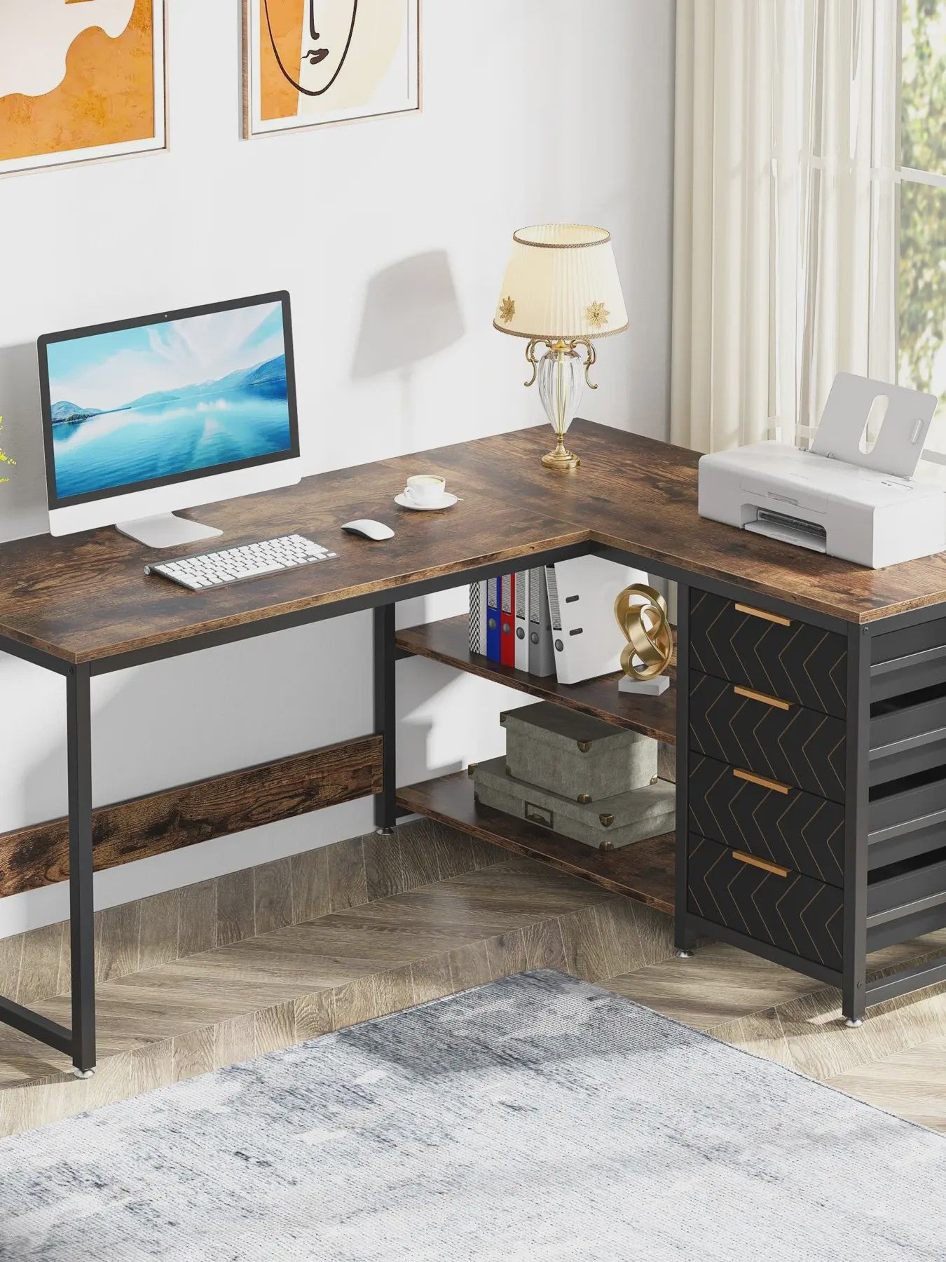L-vormig Bureau met Opbergruimte en Planken - 150 cm Hoekbureau