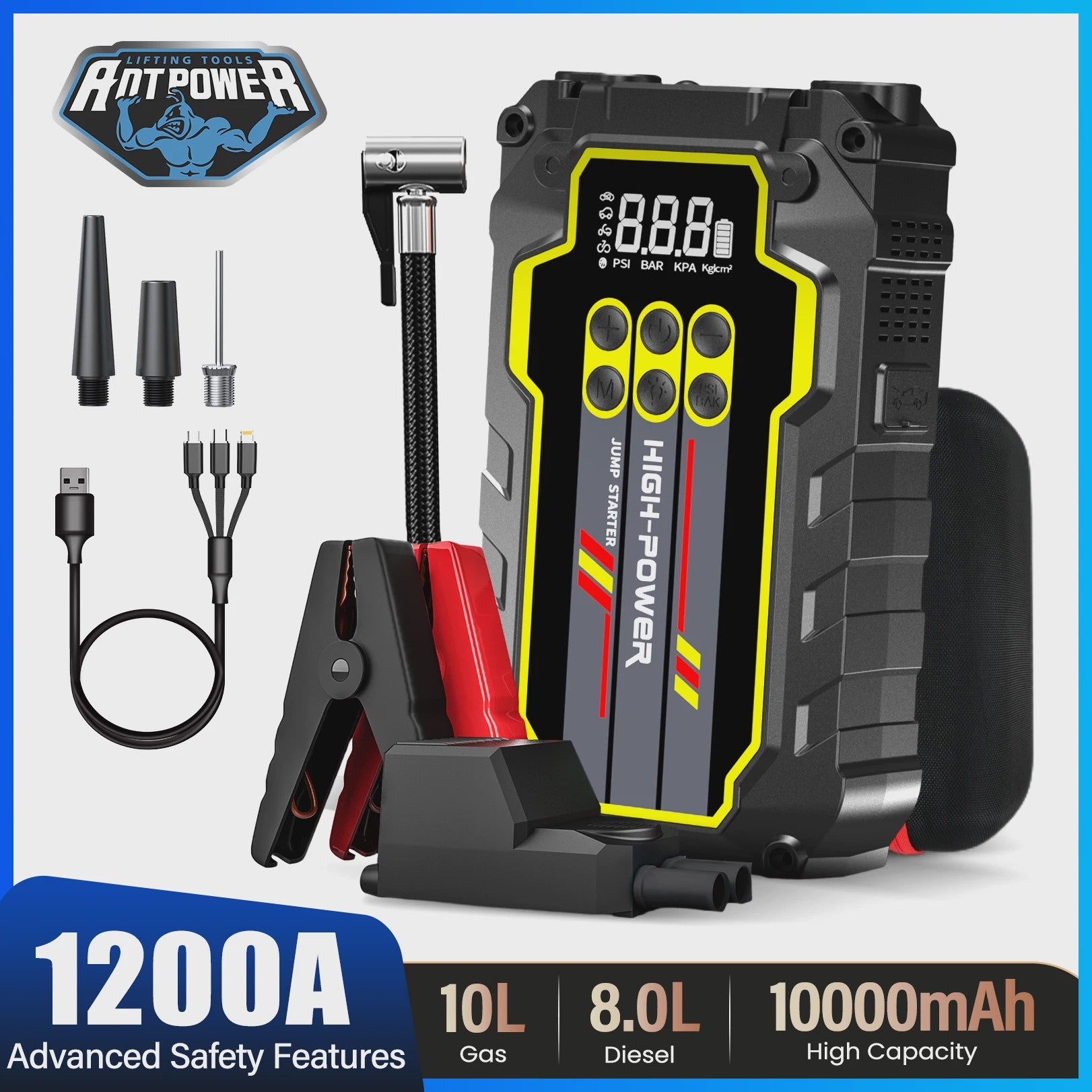 AntPower 1200A 4-in-1 Jump Starter: Krachtige Powerbank & Accubooster voor Benzine en Diesel