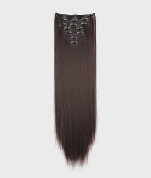 24 Inch Synthetische Haarverlenging met Clips - 7 Delig Set - Lang Steil Haarstuk voor Dames