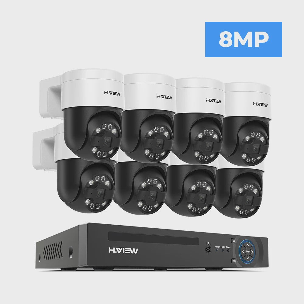 H.VIEW 8-Kanaals 4K/8MP Beveiligingscamera Systeem met PTZ & Humanoid Detectie - Complete Kit