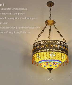 Handgemaakte Turkse Mozaïek Hanglamp - Vintage Marokkaanse Kroonluchter met Kleurrijk Glas