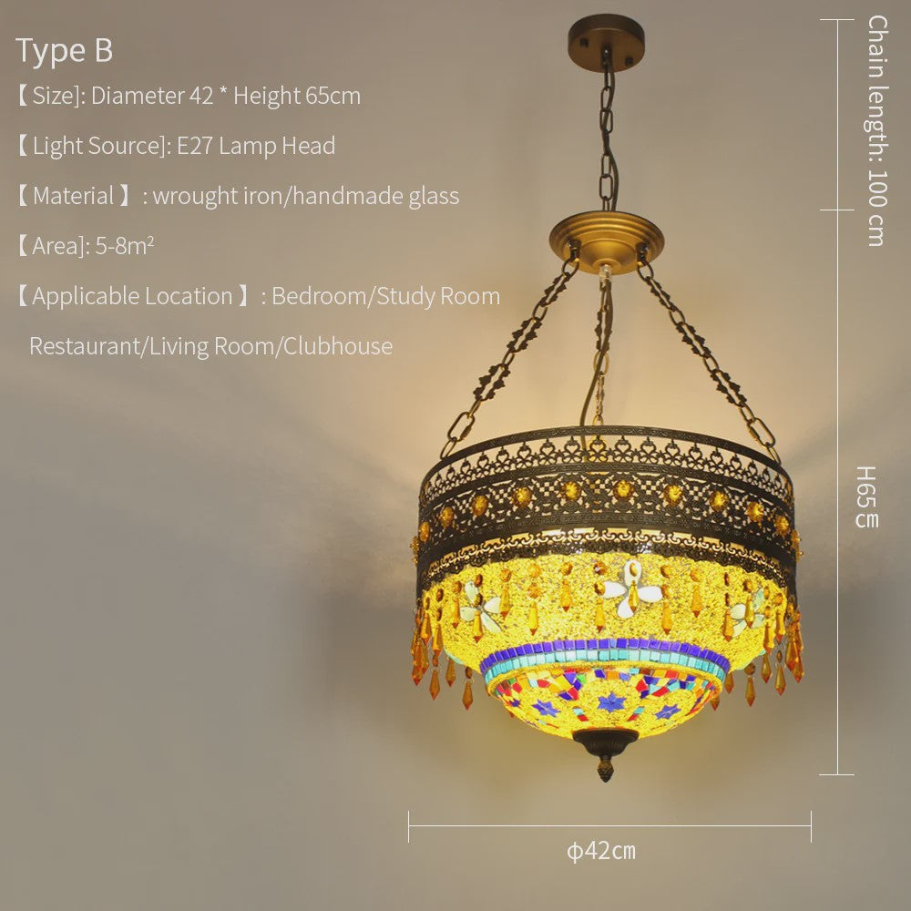 Handgemaakte Turkse Mozaïek Hanglamp - Vintage Marokkaanse Kroonluchter met Kleurrijk Glas