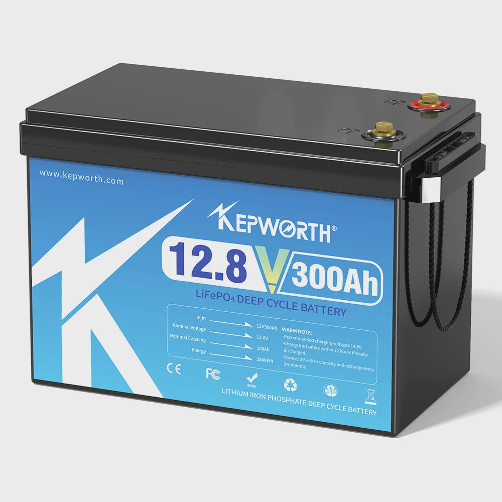 KEPWORTH 12.8V LiFePO4 Accu 180Ah/300Ah met Geüpgrade BMS - 6000 Cycli voor Camper, Boot, Golfkar