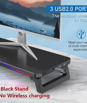 RGB Monitorstandaard met Draadloze Oplader en USB Hub