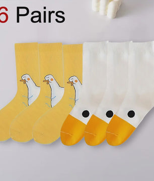 Grappige Gans Sokken Dames - Schattig Cartoon Design, Ademend & Comfortabel (1/6 paar)